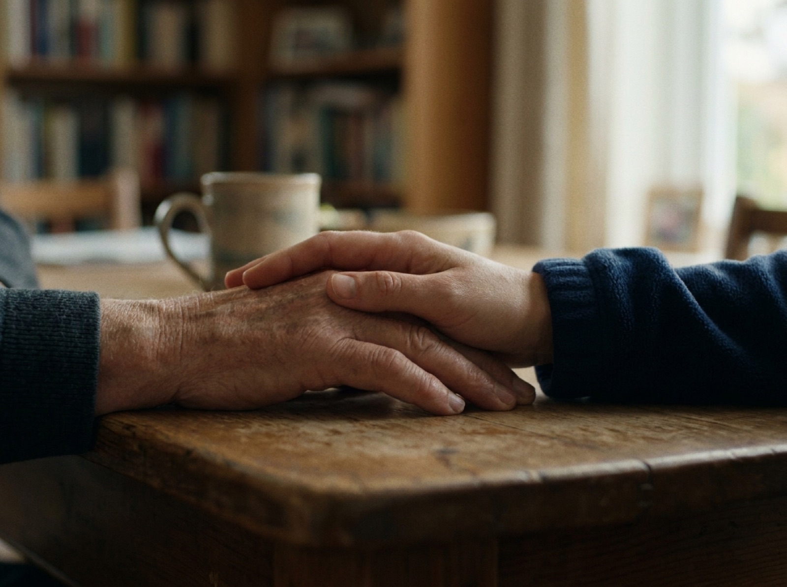 Hands clasped in a supportive gesture